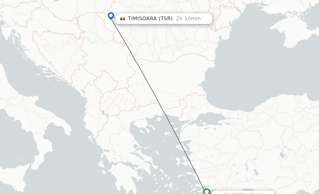 Flights from Rhodes to Timisoara route map