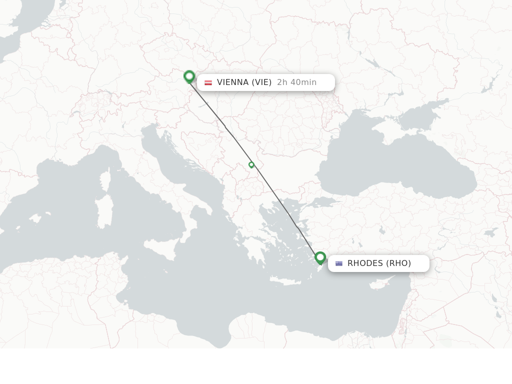 Flights from Rhodes to Vienna route map