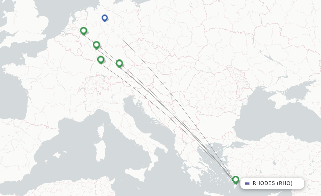 Route map with flights from Rhodes with TUIfly