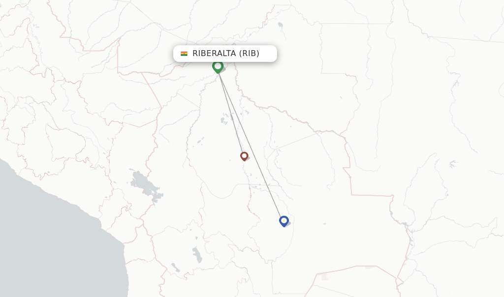 Route map with flights from Riberalta with EcoJet