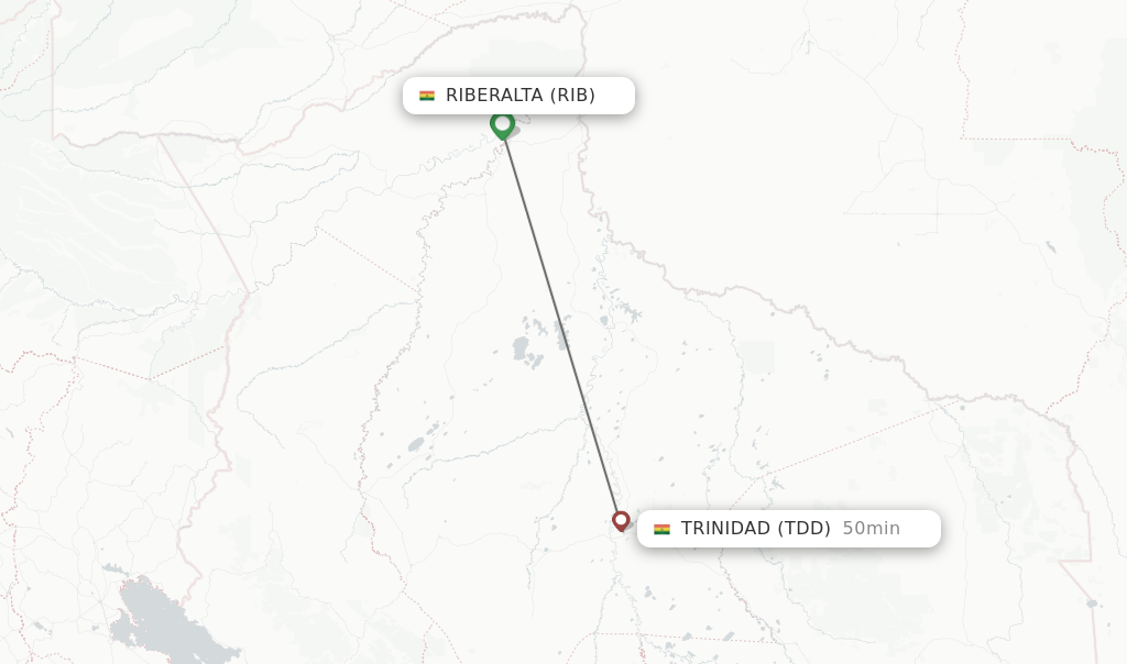 Flights from Riberalta to Trinidad route map