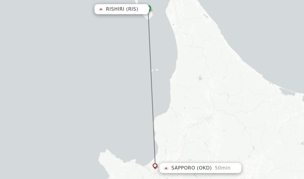 Flights from Rishiri to Sapporo route map