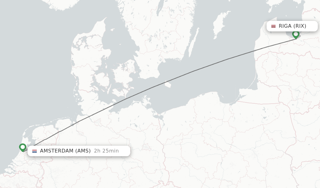 Flights from Riga to Amsterdam route map