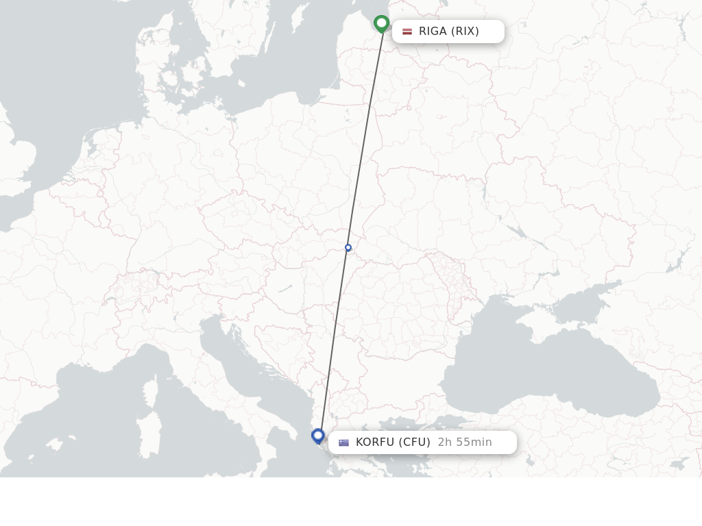 Flights from Riga to Kerkyra route map