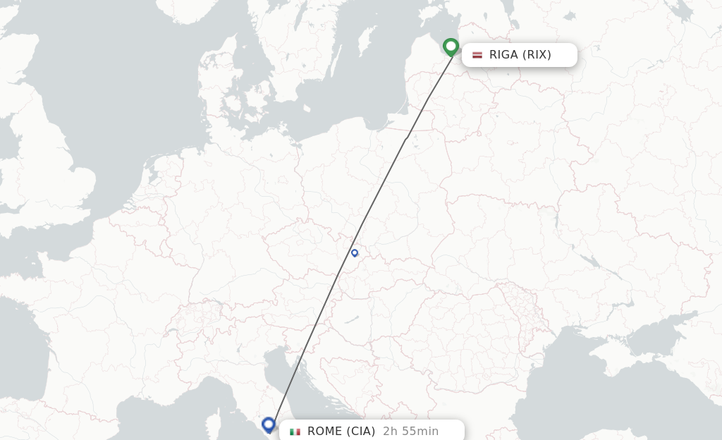 Flights from Riga to Rome route map