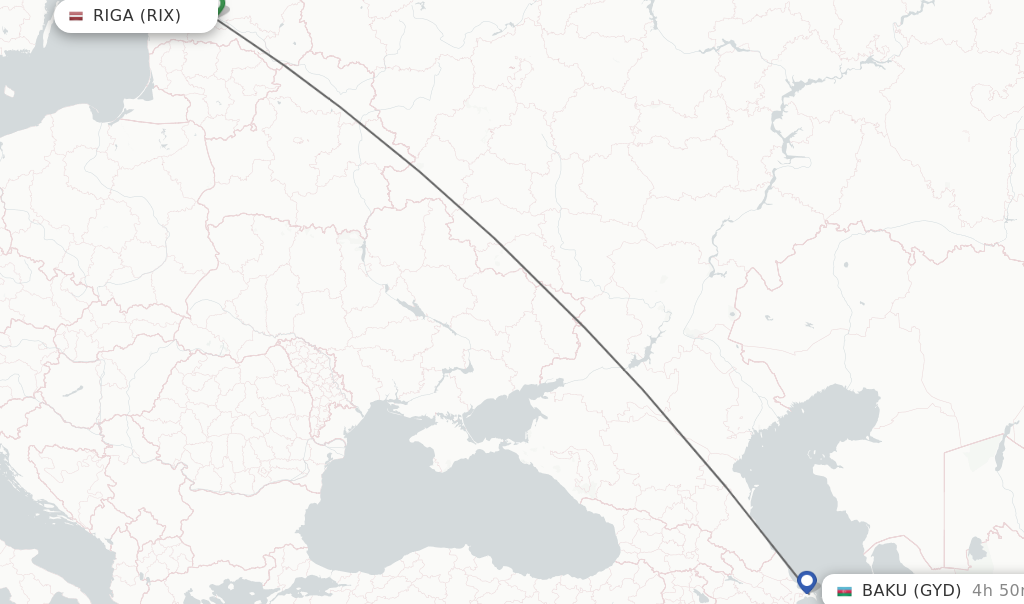 Flights from Riga to Baku route map