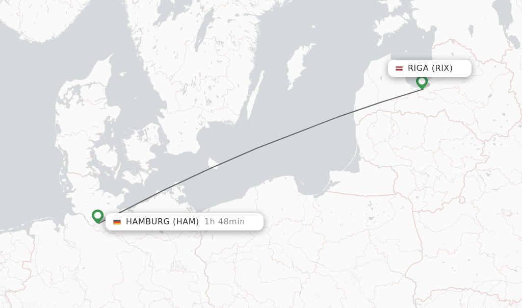 Flights from Riga to Hamburg route map