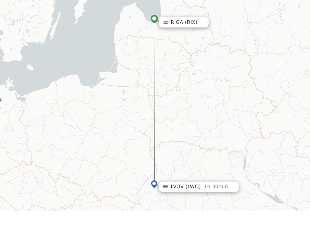 Flights from Riga to Lviv route map