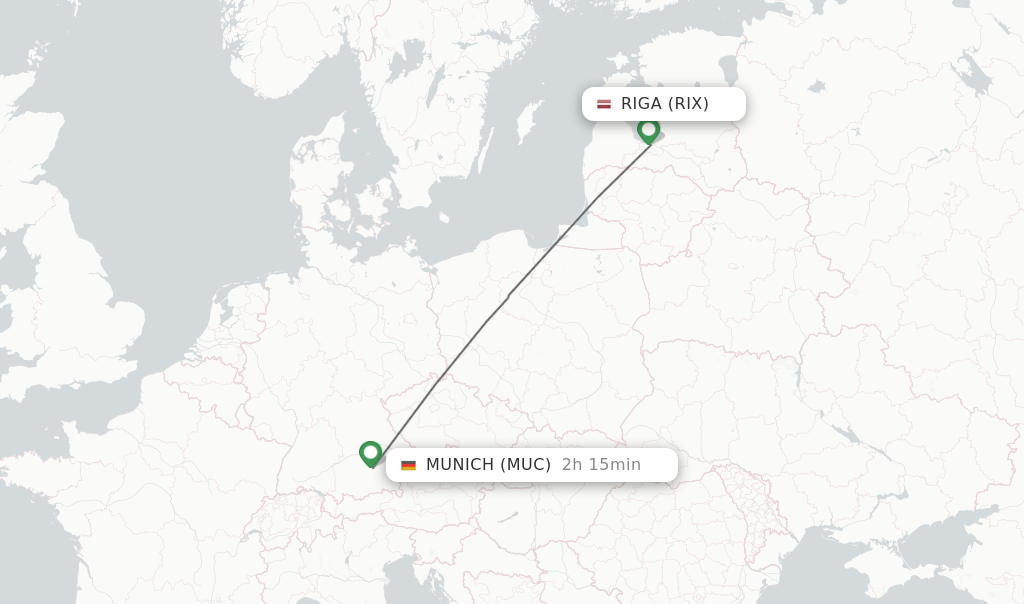 Flights from Riga to Munich route map