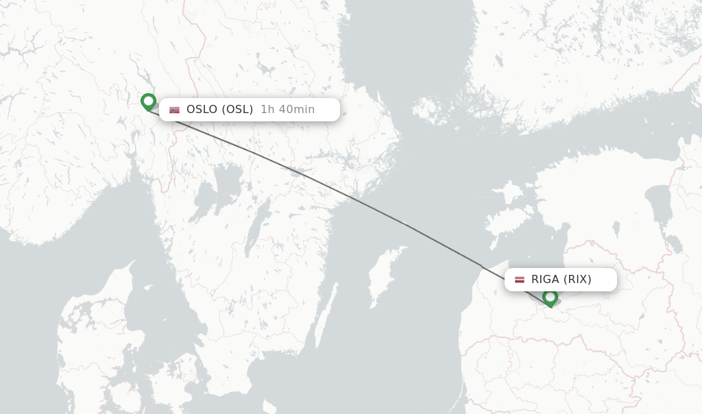 Flights from Riga to Oslo route map
