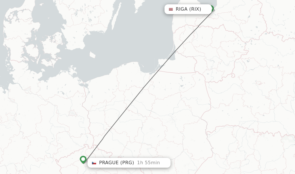 Flights from Riga to Prague route map