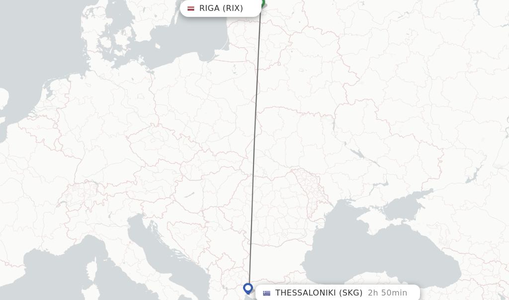 Flights from Riga to Thessaloniki route map