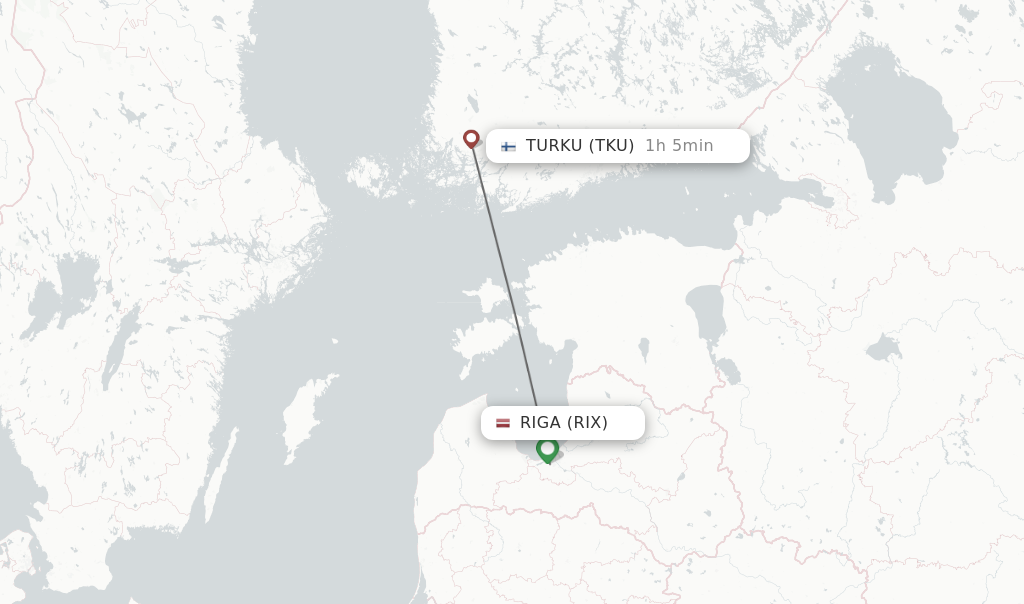 Flights from Riga to Turku route map