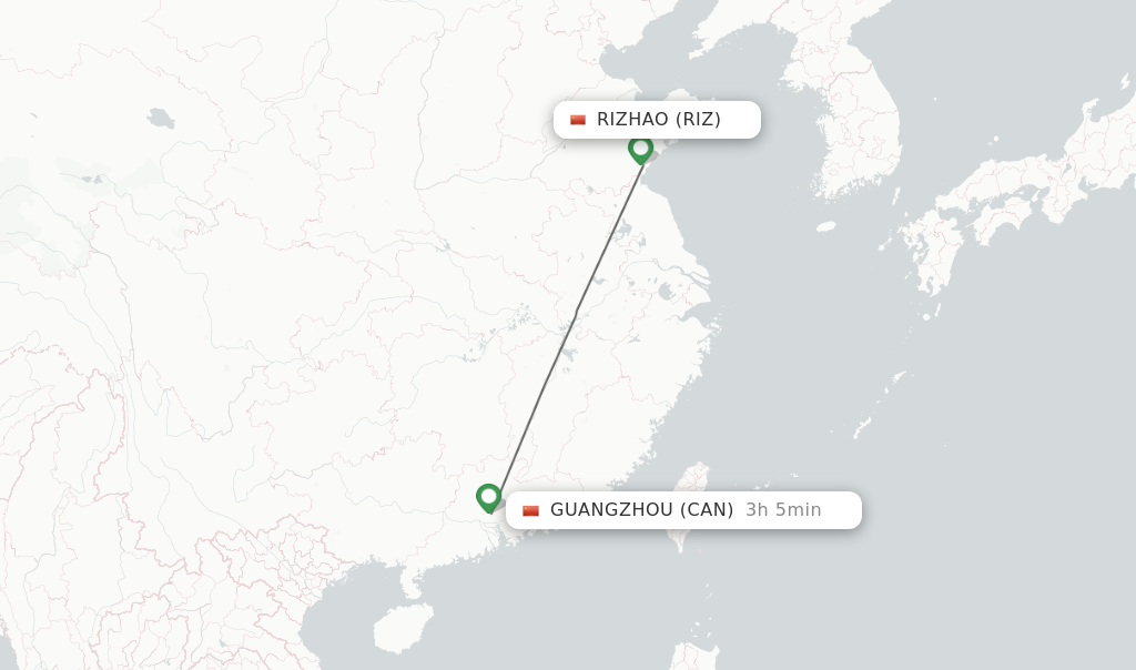 Flights from Rizhao to Guangzhou route map