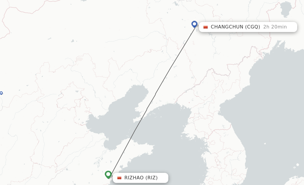 Flights from Rizhao to Changchun route map