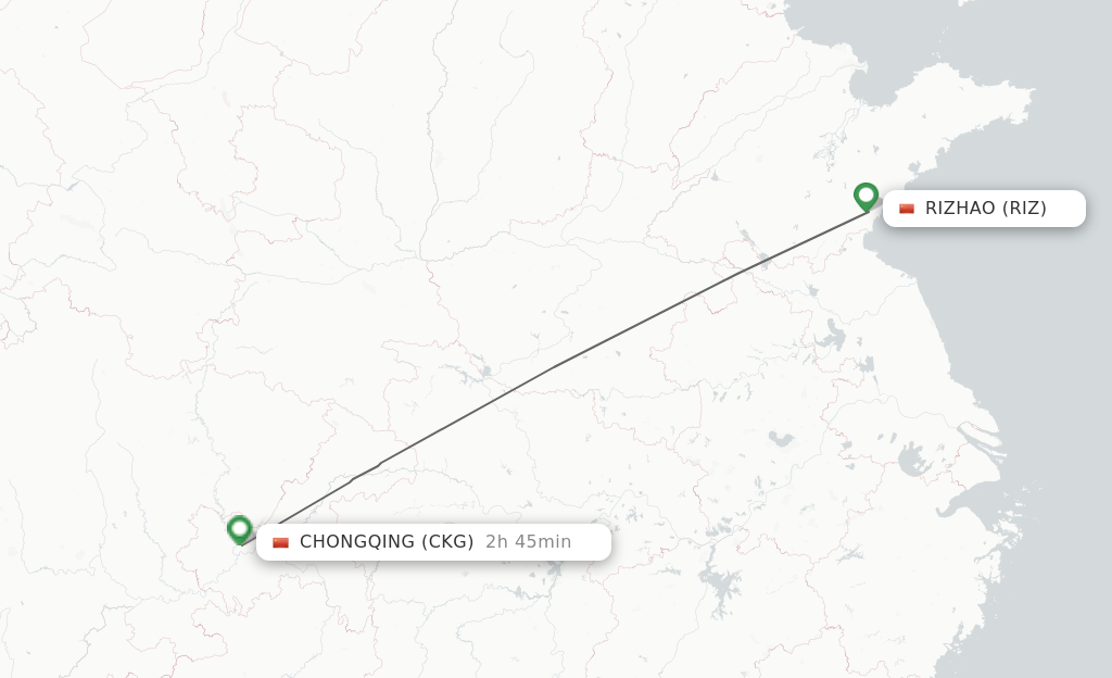 Flights from Rizhao to Chongqing route map