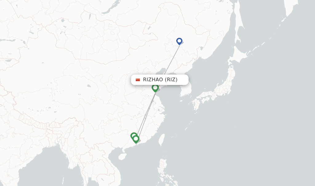 Route map with flights from Rizhao with China Southern