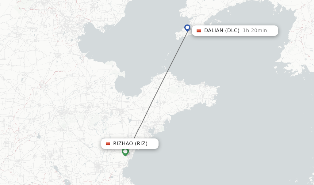 Flights from Rizhao to Dalian route map