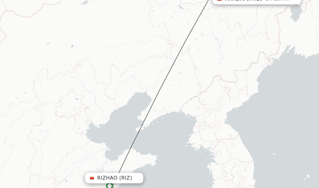 Flights from Rizhao to Harbin route map