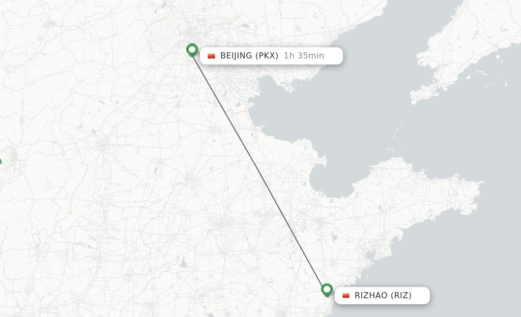 Flights from Rizhao to Beijing route map