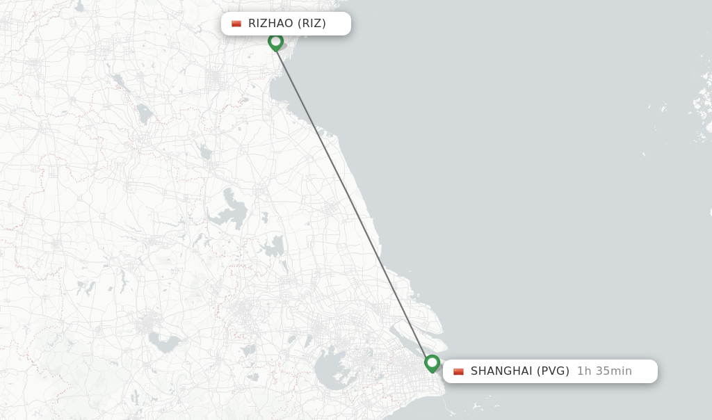 Flights from Rizhao to Shanghai route map