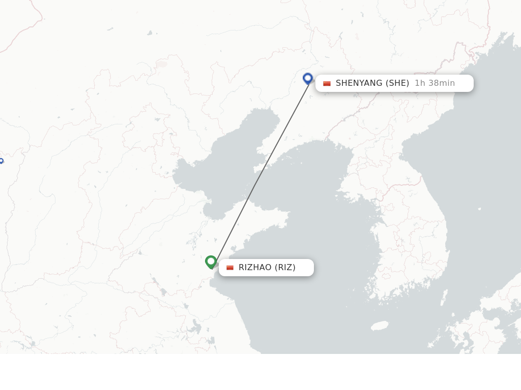 Flights from Rizhao to Shenyang route map