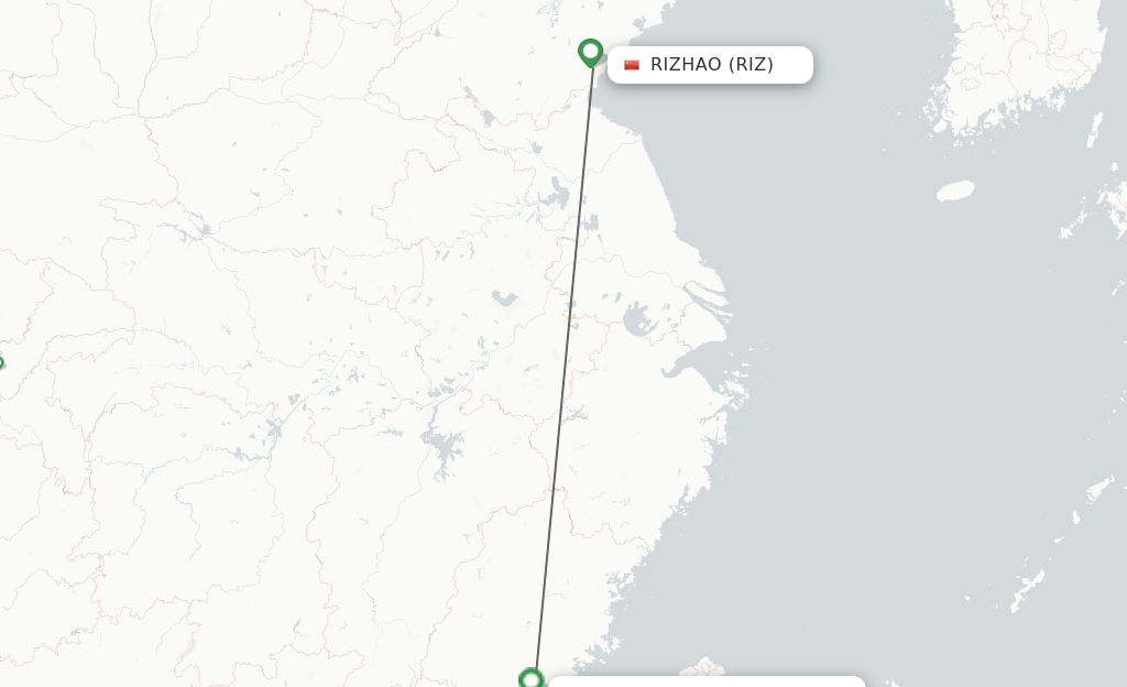 Flights from Rizhao to Xiamen route map