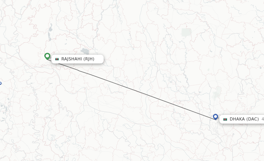 Flights from Rajshahi to Dhaka route map
