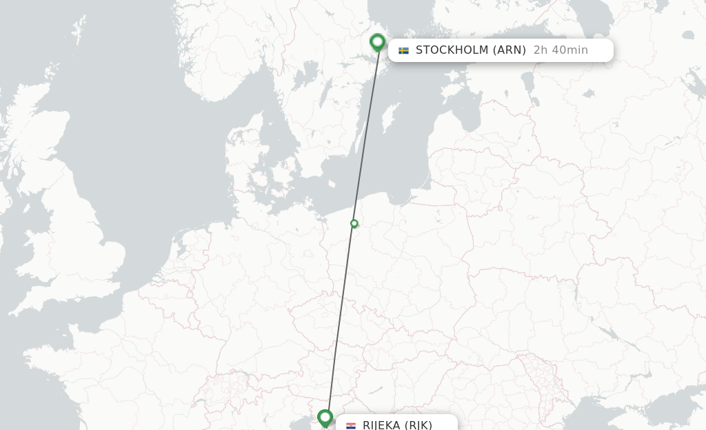 Flights from Rijeka to Stockholm route map