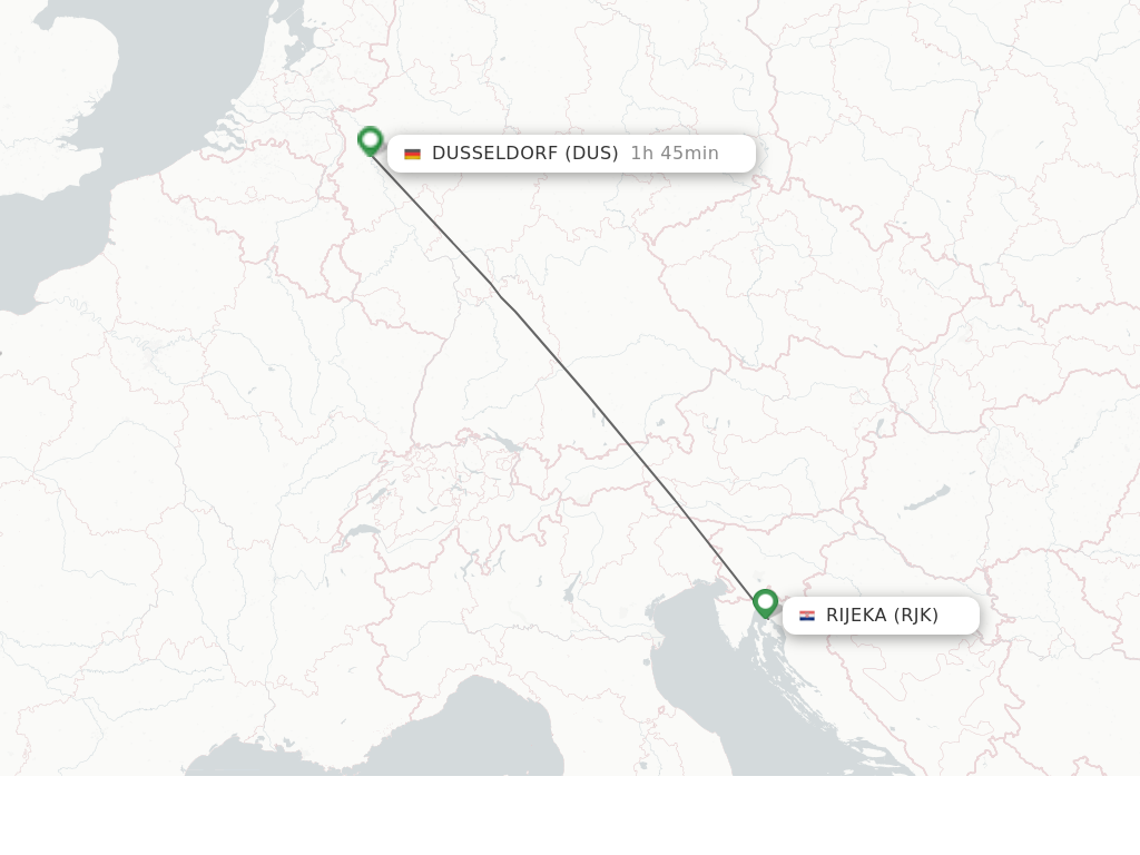 Flights from Rijeka to Dusseldorf route map