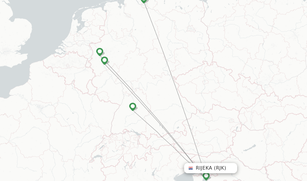 Route map with flights from Rijeka with Eurowings