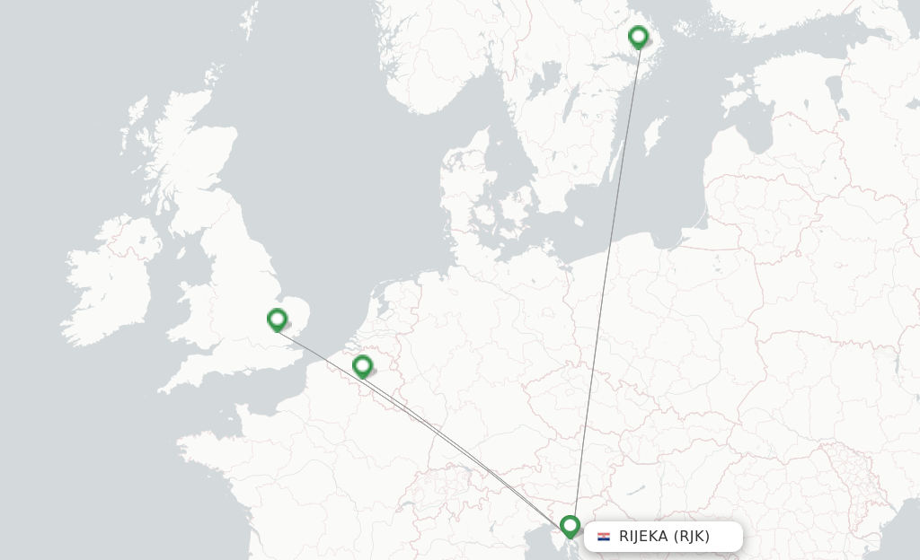 Route map with flights from Rijeka with Ryanair