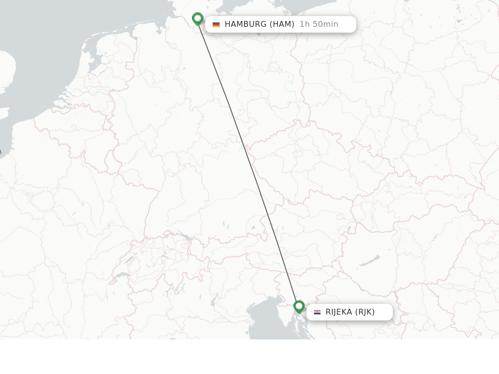 Flights from Rijeka to Hamburg route map