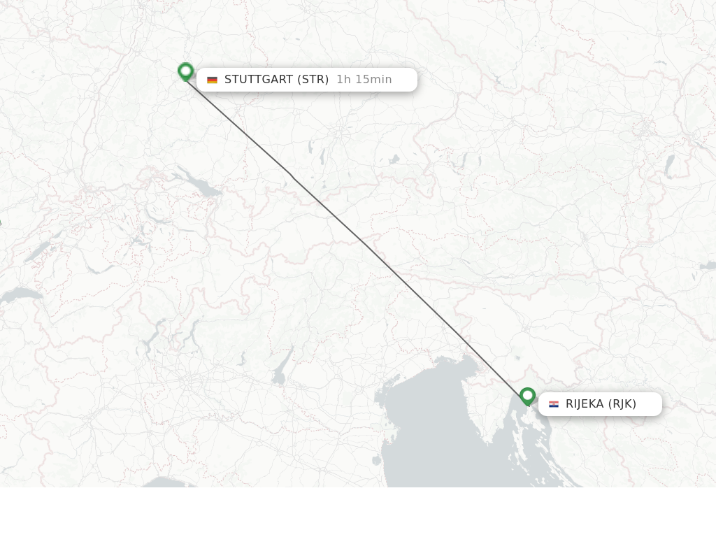 Flights from Rijeka to Stuttgart route map