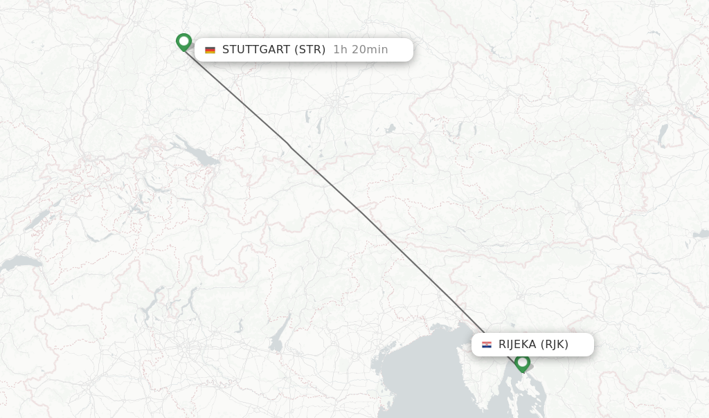 Flights from Rijeka to Stuttgart route map