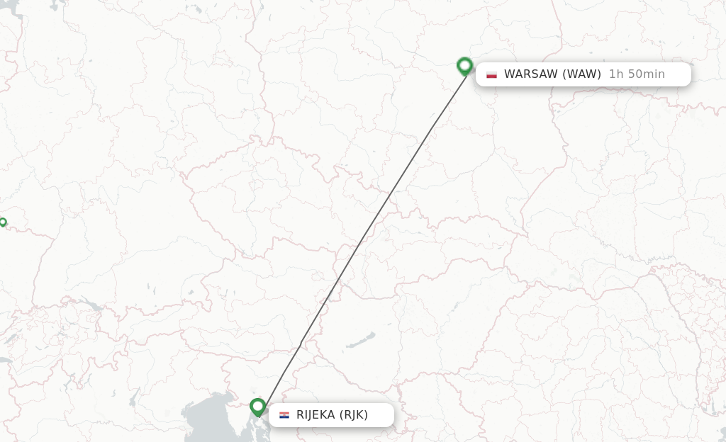 Flights from Rijeka to Warsaw route map