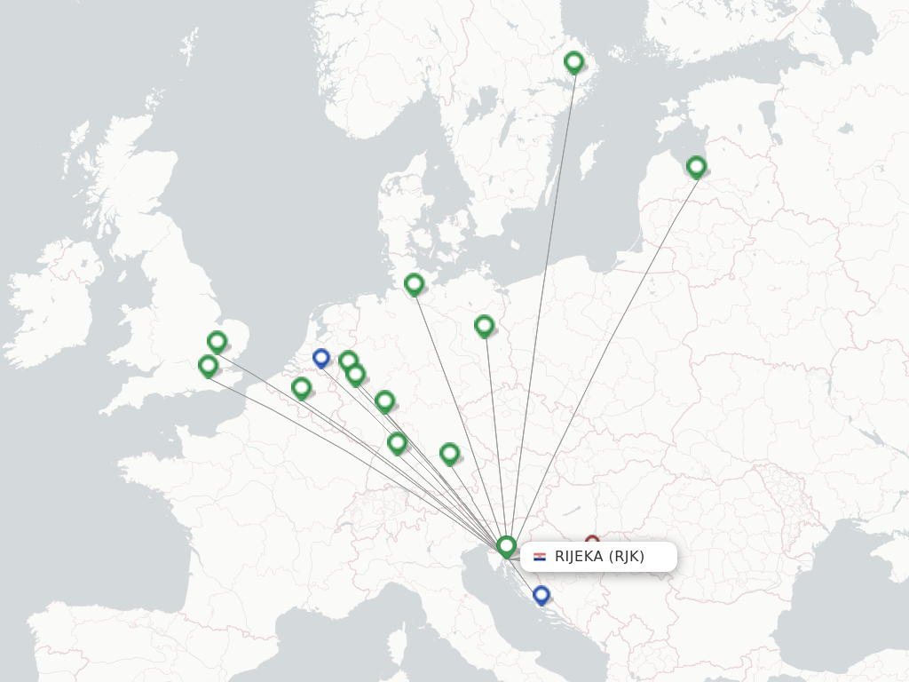 Flights from Rijeka to Zielona Gora route map