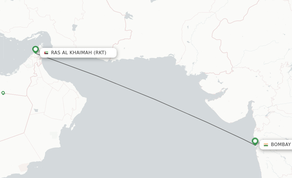Flights from Ras al-Khaimah to Mumbai route map