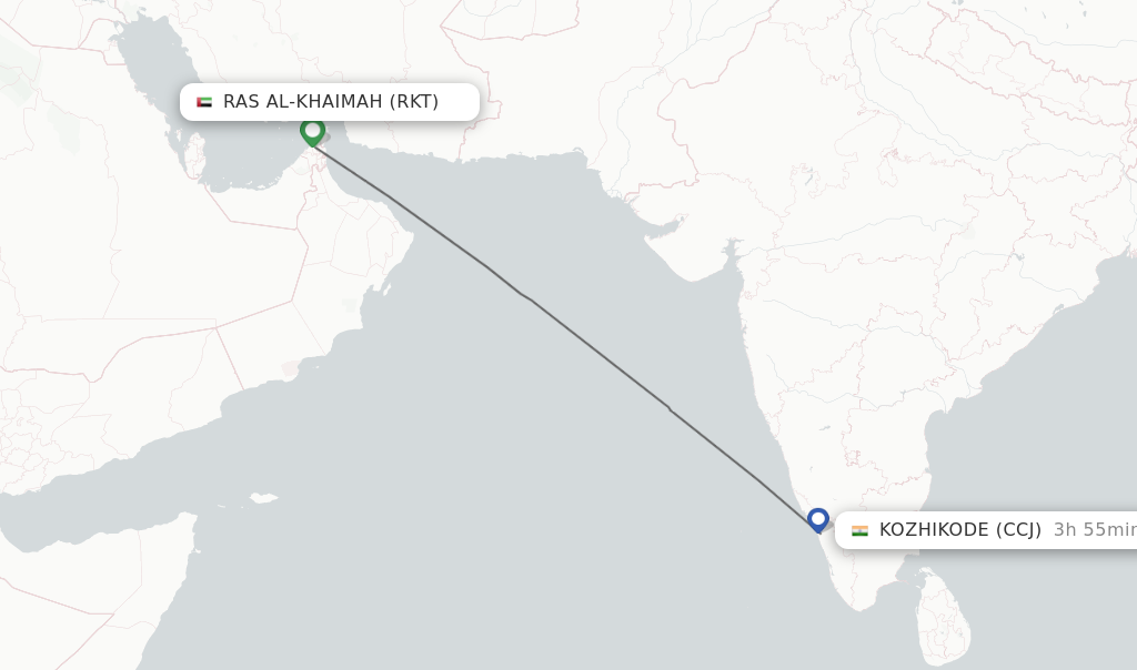 Flights from Ras al-Khaimah to Kozhikode route map