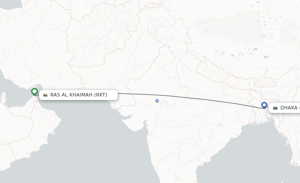 Flights from Ras al-Khaimah to Dhaka route map