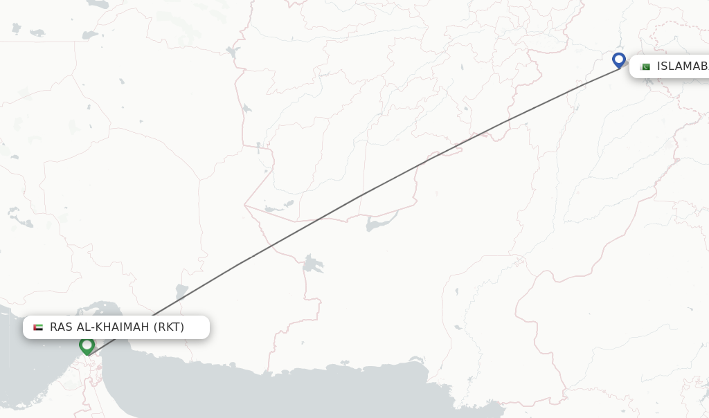 Flights from Ras al-Khaimah to Islamabad route map
