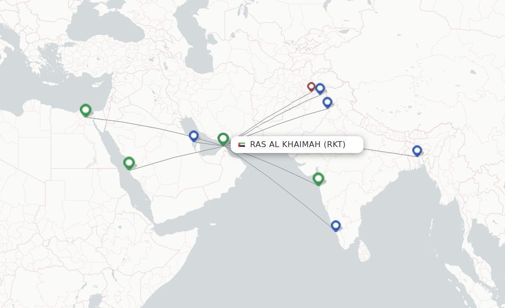 Flights from Ras al-Khaimah to Novosibirsk route map