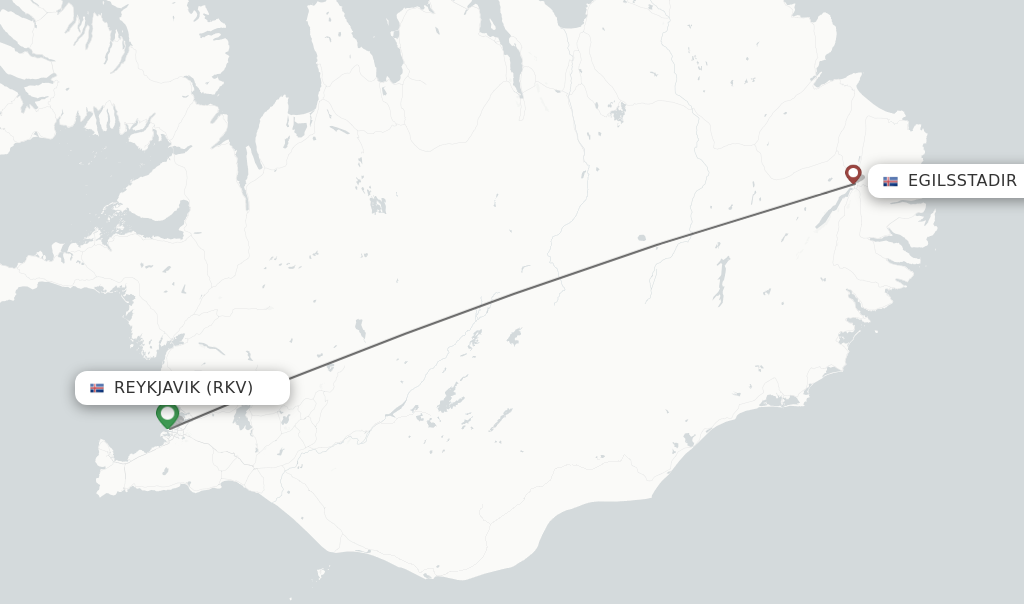 Flights from Reykjavik to Egilsstadir route map