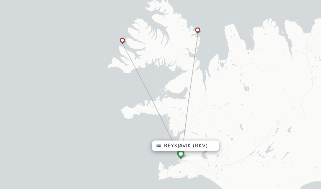 Route map with flights from Reykjavik with Norlandair