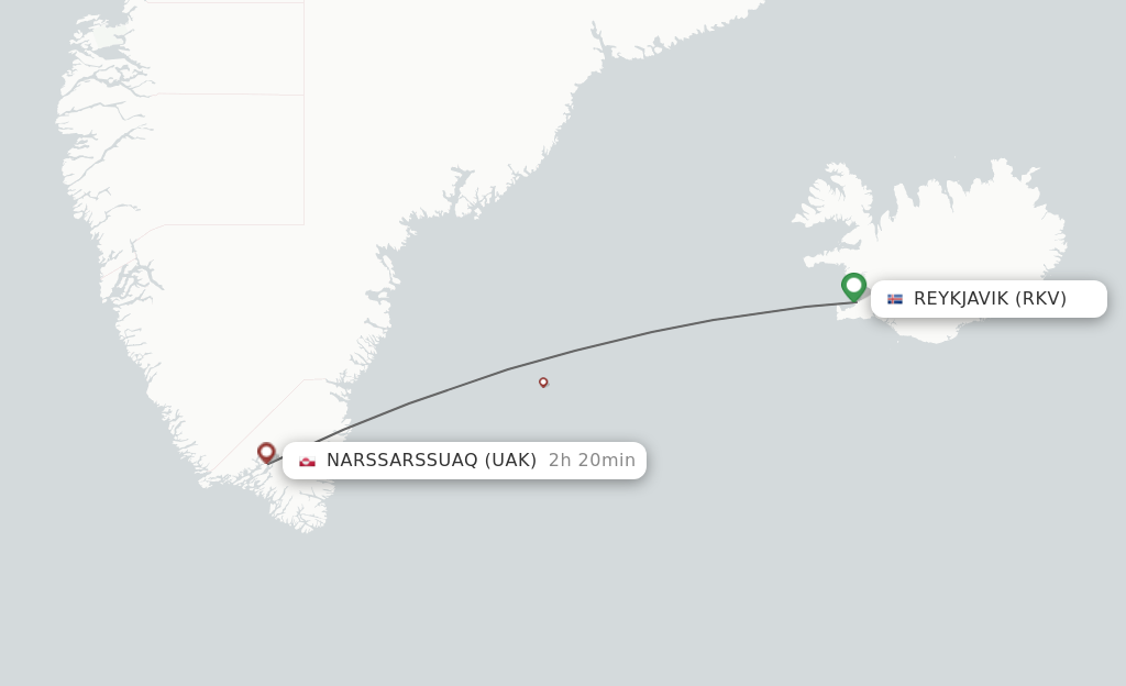 Flights from Reykjavik to Narsarsuaq route map