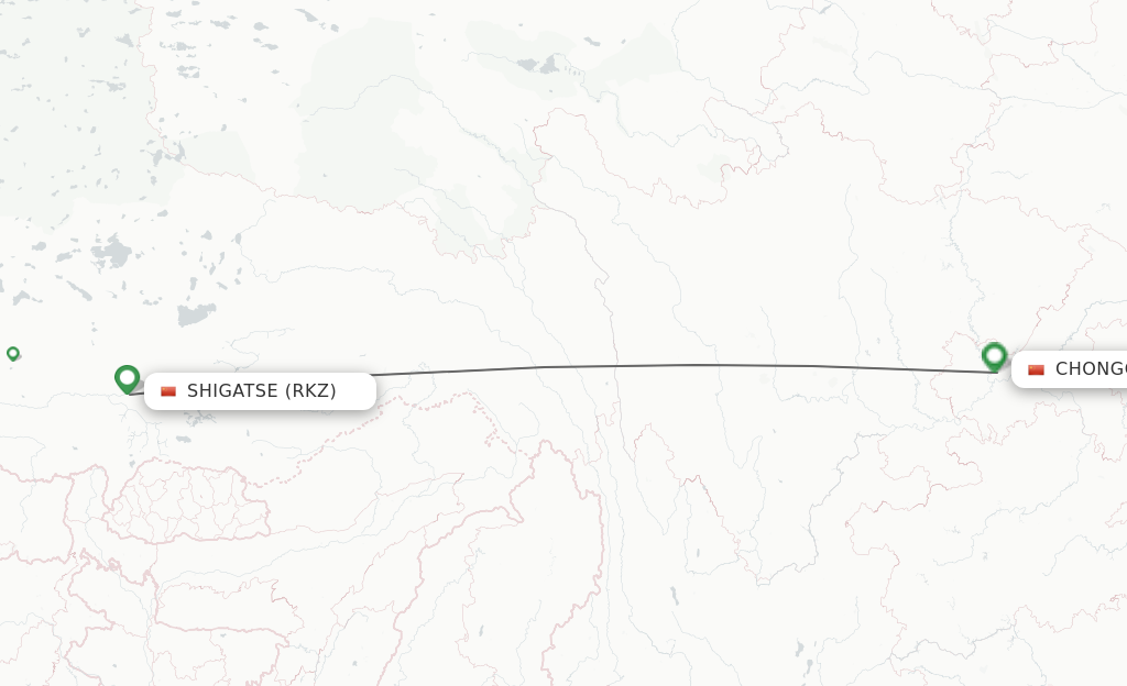 Flights from Shigatse to Chongqing route map