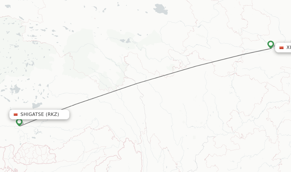 Flights from Shigatse to Xian route map