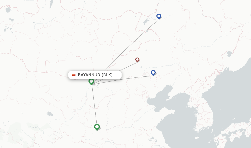 Route map with flights from Bayannur with Tianjin Airlines