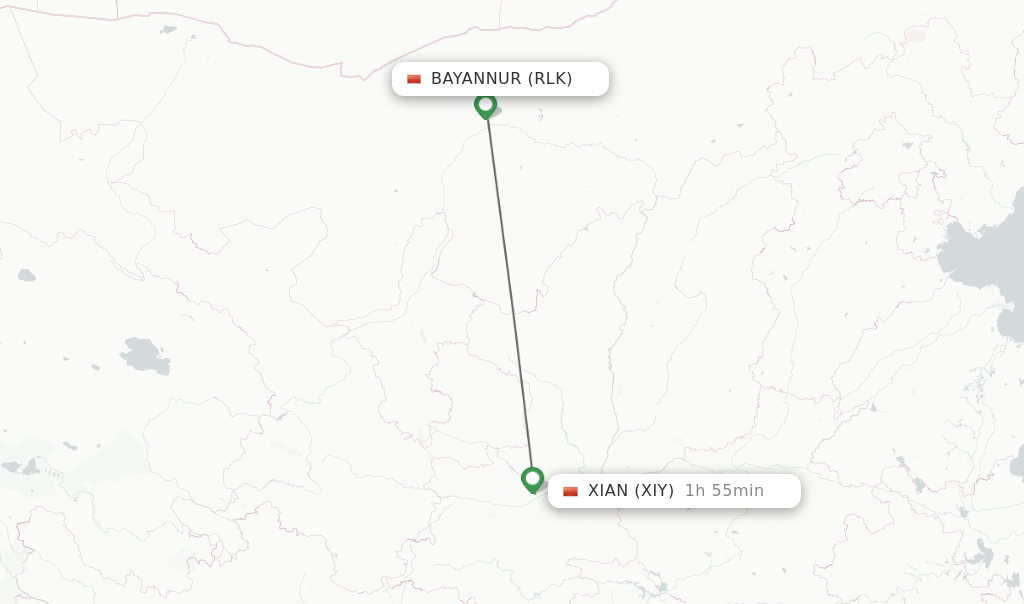 Flights from Bayannur to Xian route map