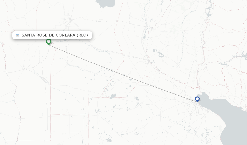 Route map with flights from Santa Rose de Conlara with Aerolineas Argentinas
